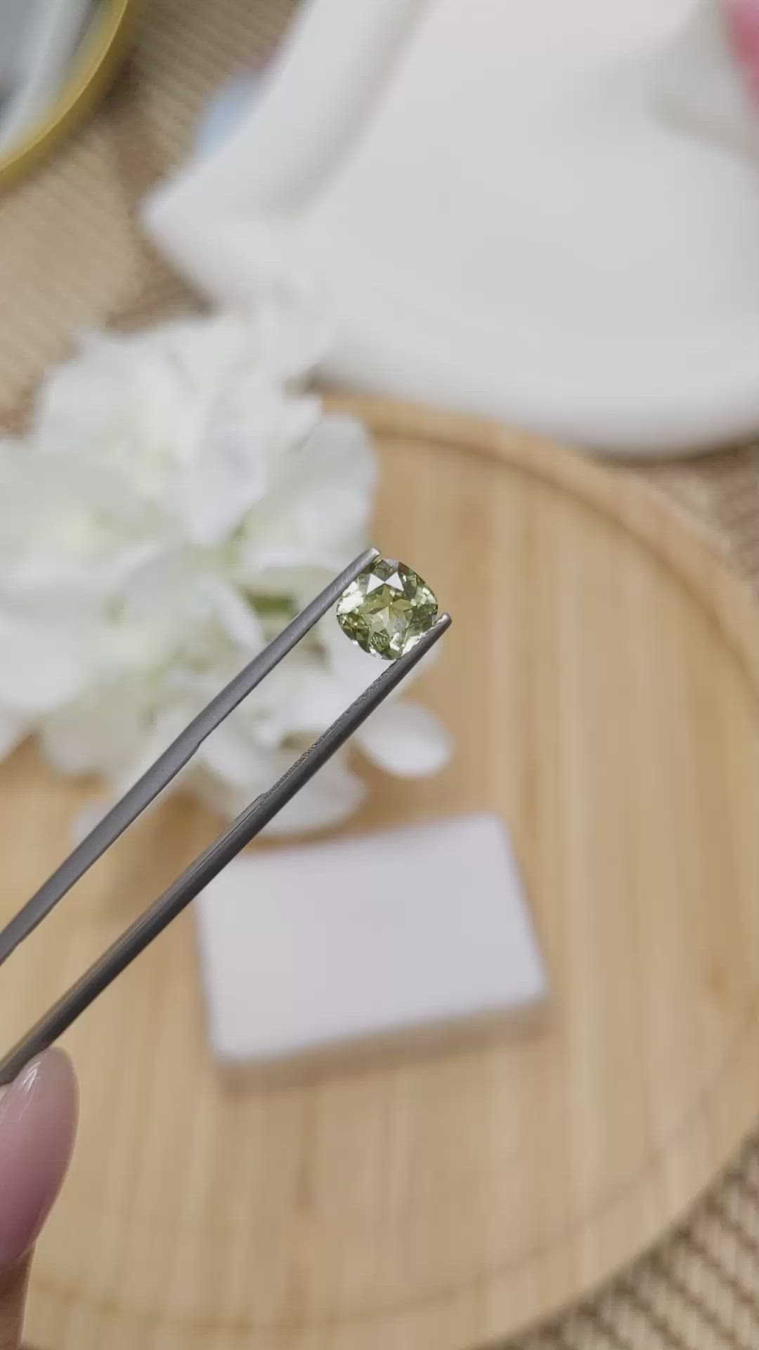 1.45 Ct. Greenish Yellow Chrysoberyl from Ceylon (Sri Lanka) Size Video