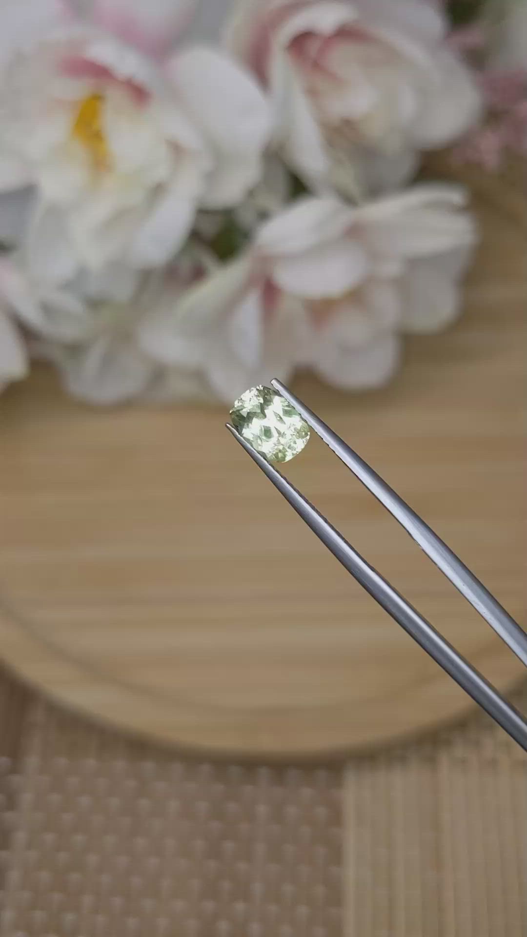 1.26 Ct. Yellowish Green Chrysoberyl from Ceylon (Sri Lanka) Size Video
