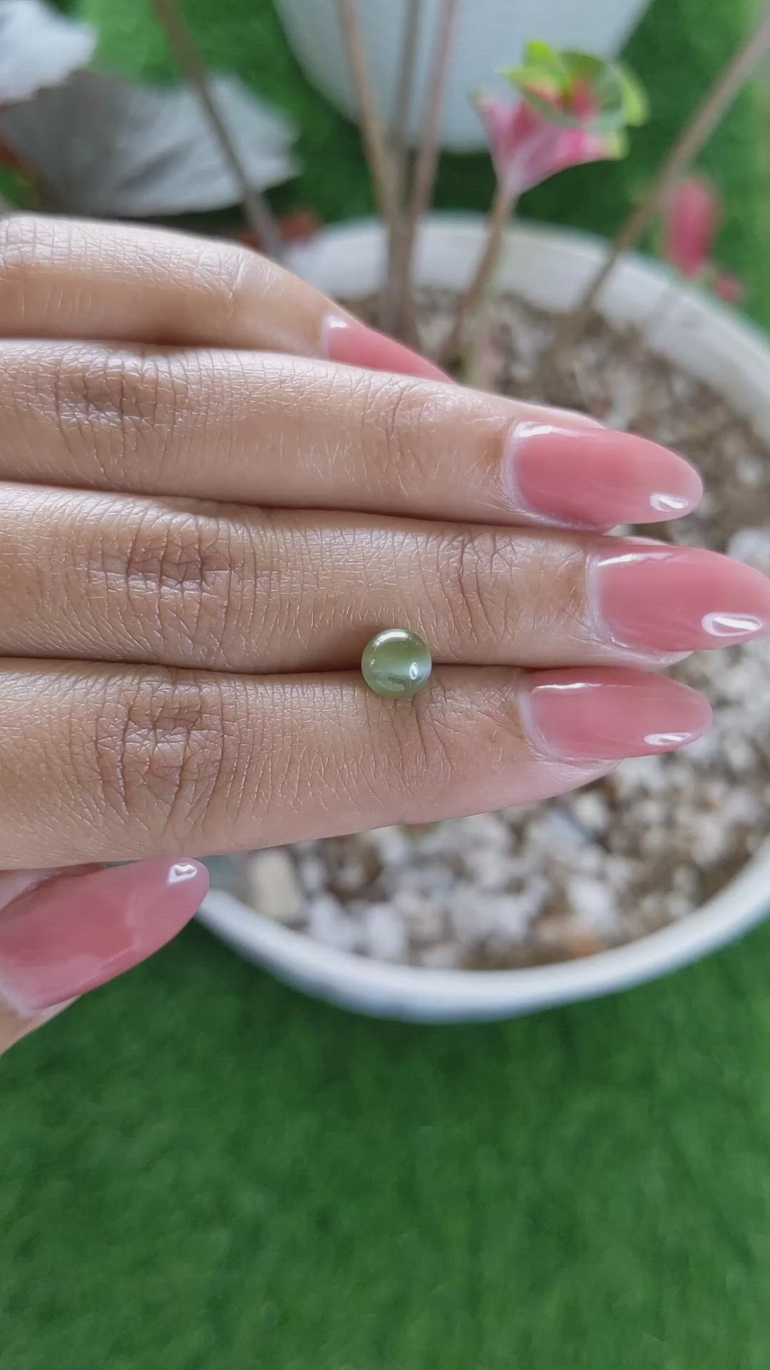 1.68 Ct. Green Cabochon Chrysoberyl from Ceylon (Sri Lanka) Size Video