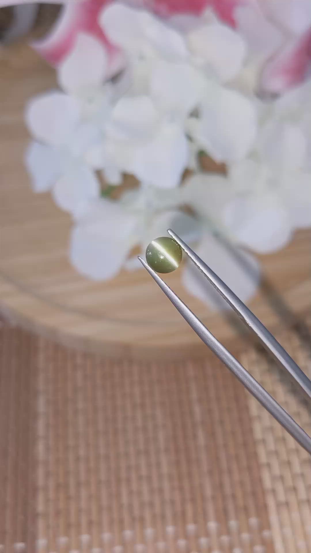 1.68 Ct. Green Cabochon Chrysoberyl from Ceylon (Sri Lanka) Size Video