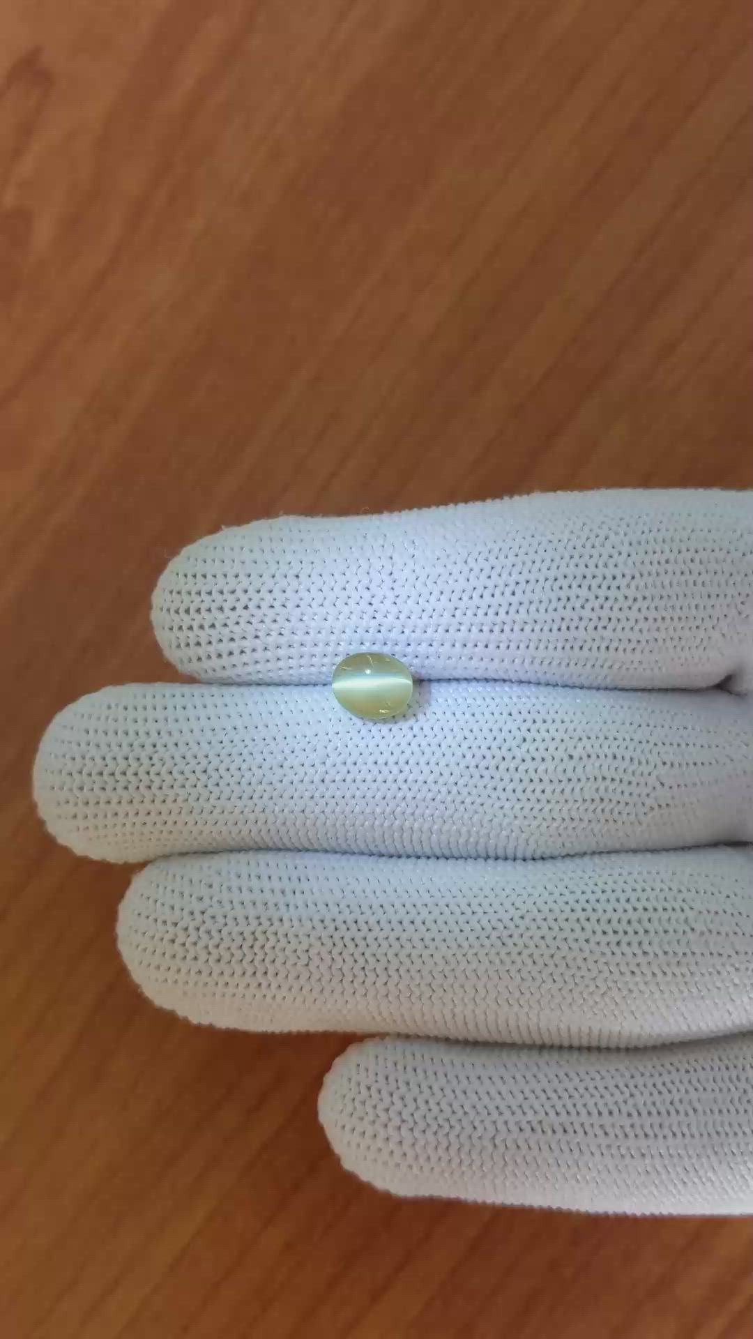 2.28 Ct. Greenish Yellow Cabochon Chrysoberyl from Ceylon (Sri Lanka) Size Video