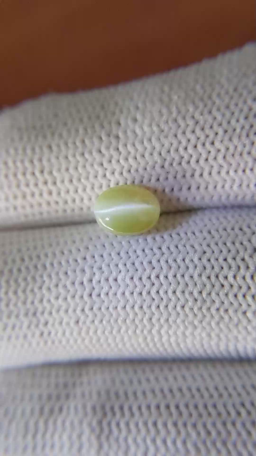 2.28 Ct. Greenish Yellow Cabochon Chrysoberyl from Ceylon (Sri Lanka) Size Video