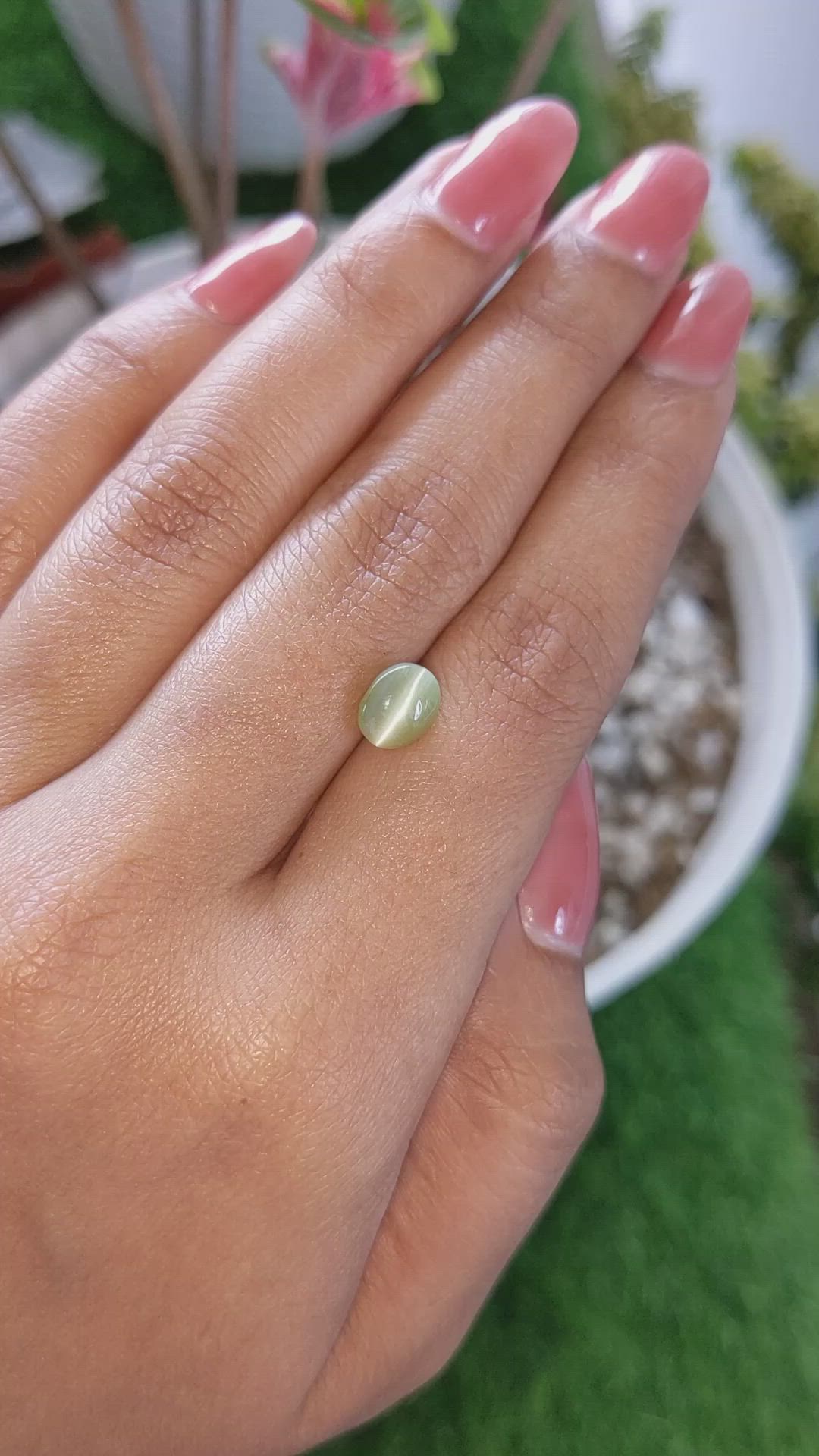 2.28 Ct. Greenish Yellow Cabochon Chrysoberyl from Ceylon (Sri Lanka) Size Video