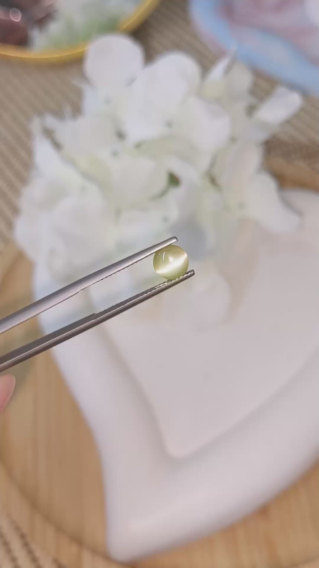 1.54 Ct. Yellowish Brown Cabochon Chrysoberyl from Ceylon (Sri Lanka) Size Video