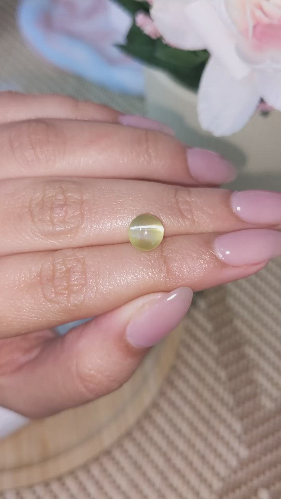 3.11 Ct. Brownish Yellow Cabochon Chrysoberyl from Ceylon (Sri Lanka) Size Video