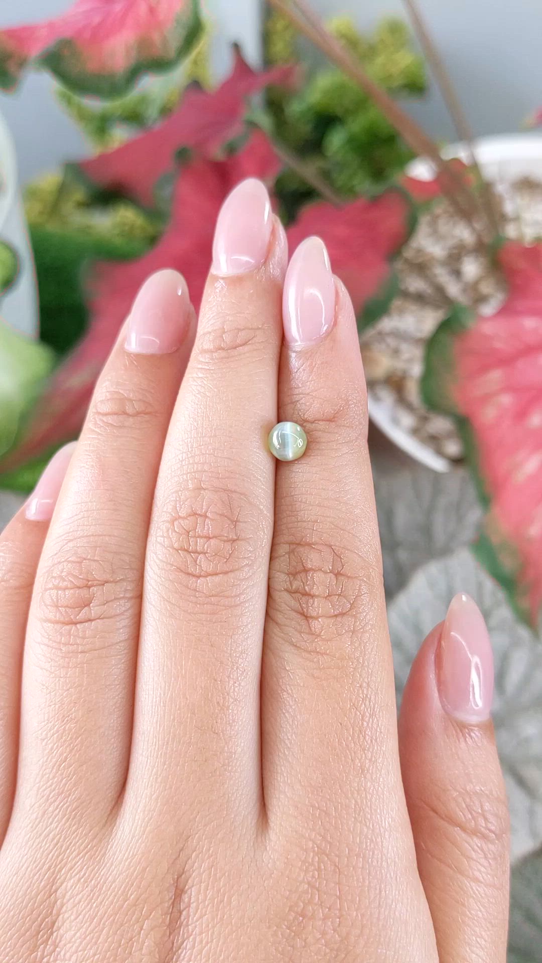 1.07 Ct. Green Cabochon Chrysoberyl from Ceylon (Sri Lanka) Size Video