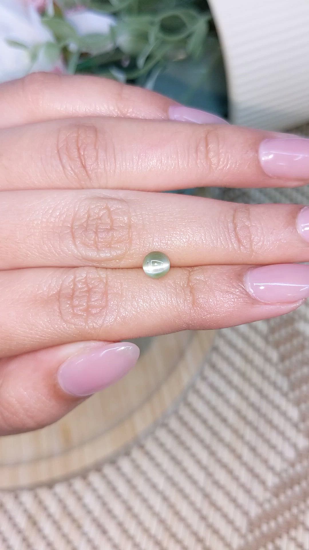 1.07 Ct. Green Cabochon Chrysoberyl from Ceylon (Sri Lanka) Size Video