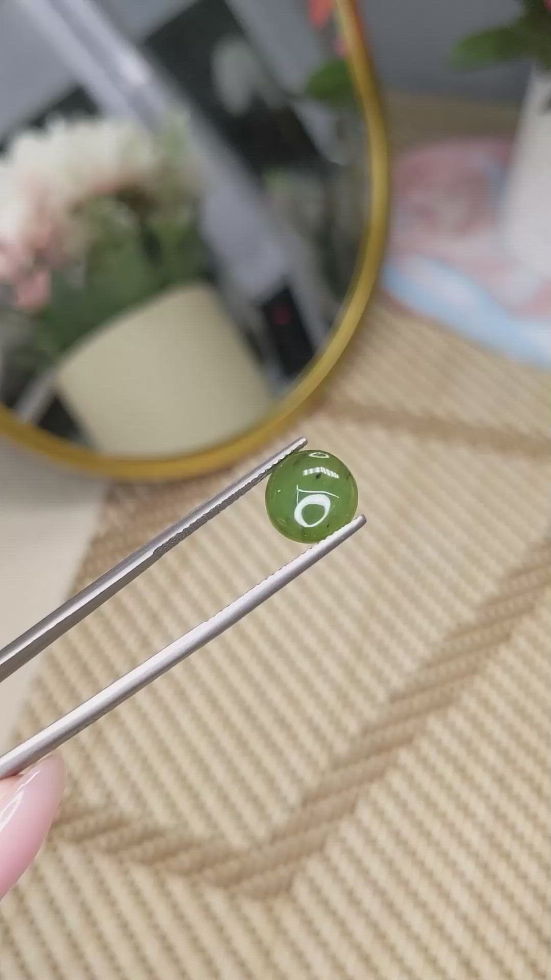 3.13 Ct. Yellowish Green Cabochon Jade from Burma (Myanmar) Size Video