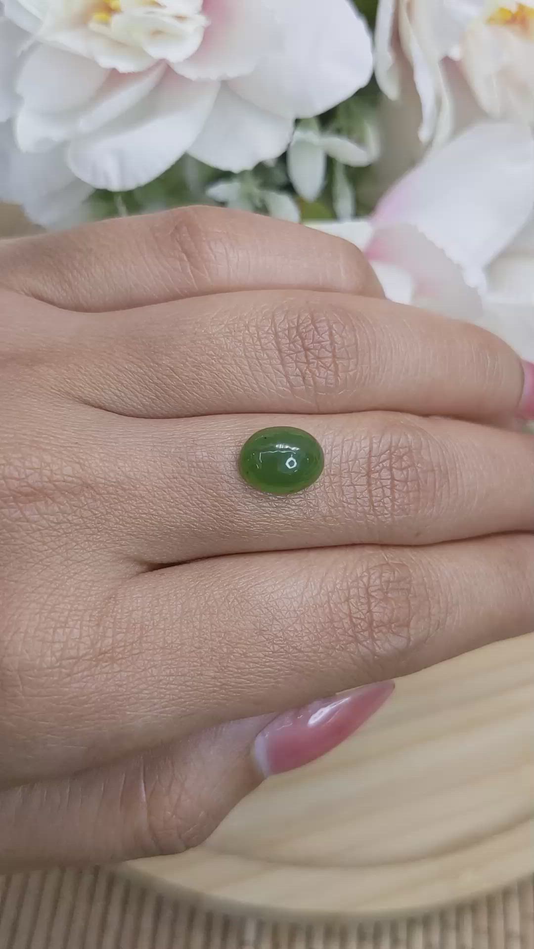 2.75 Ct. Green Cabochon Jade from Burma (Myanmar) Size Video