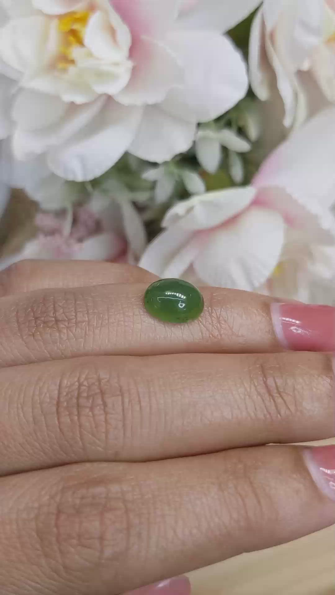 2.75 Ct. Green Cabochon Jade from Burma (Myanmar) Size Video