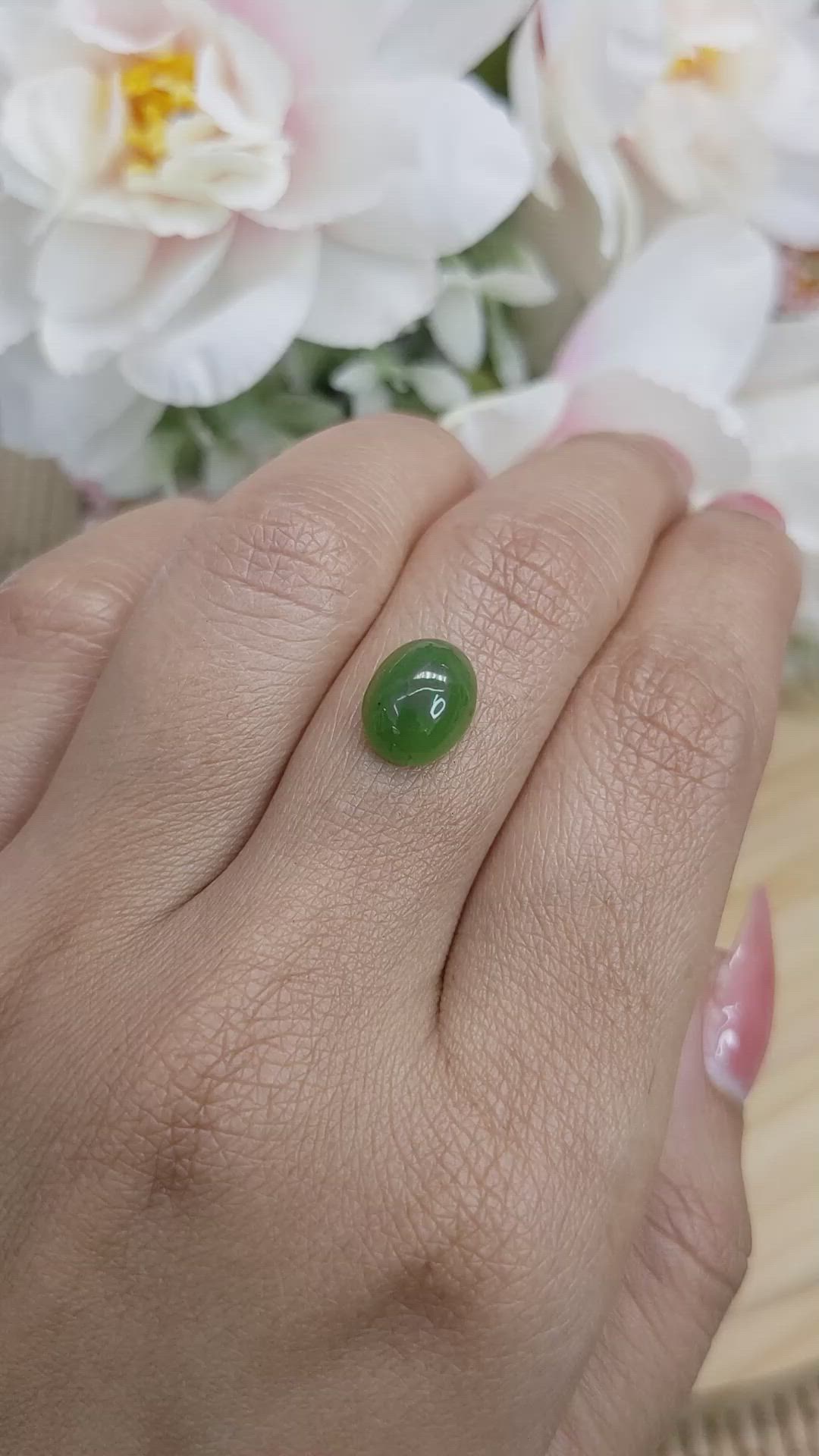 2.75 Ct. Green Cabochon Jade from Burma (Myanmar) Size Video