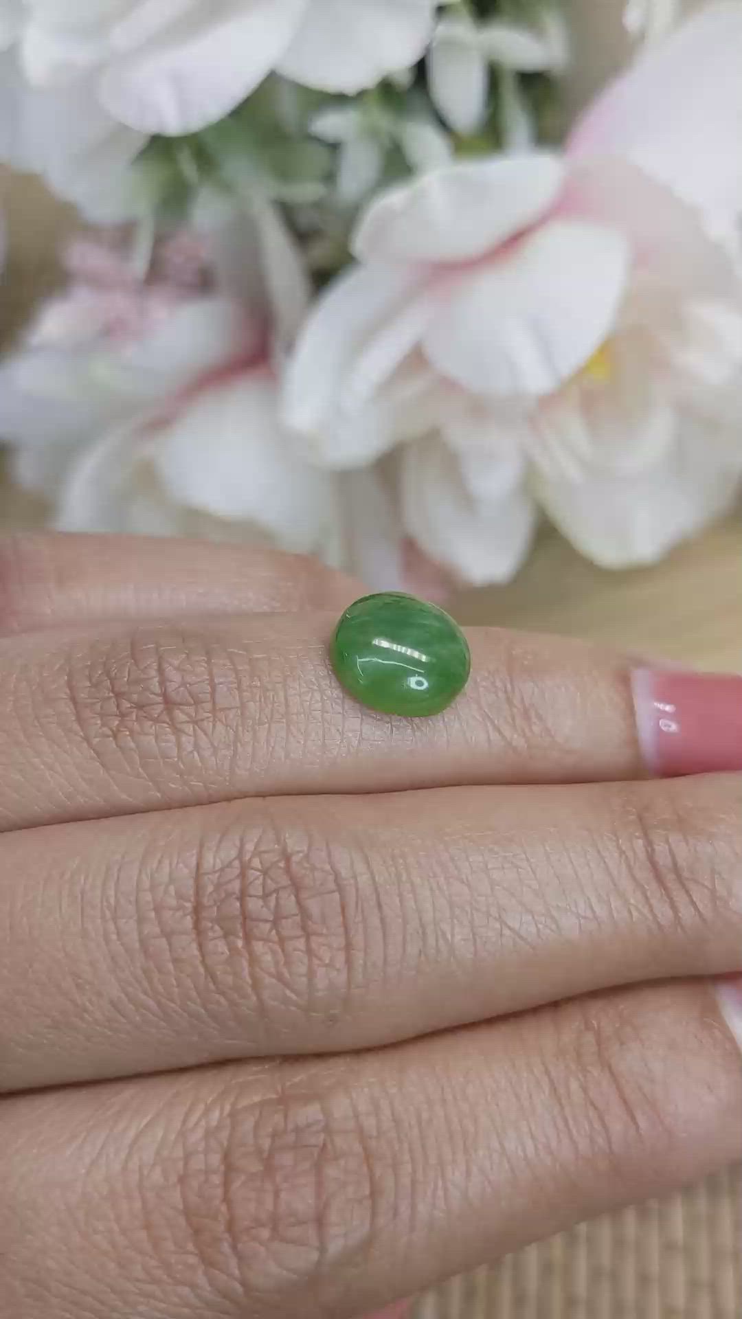 3.31 Ct. Green Cabochon Jade from Burma (Myanmar) Size Video
