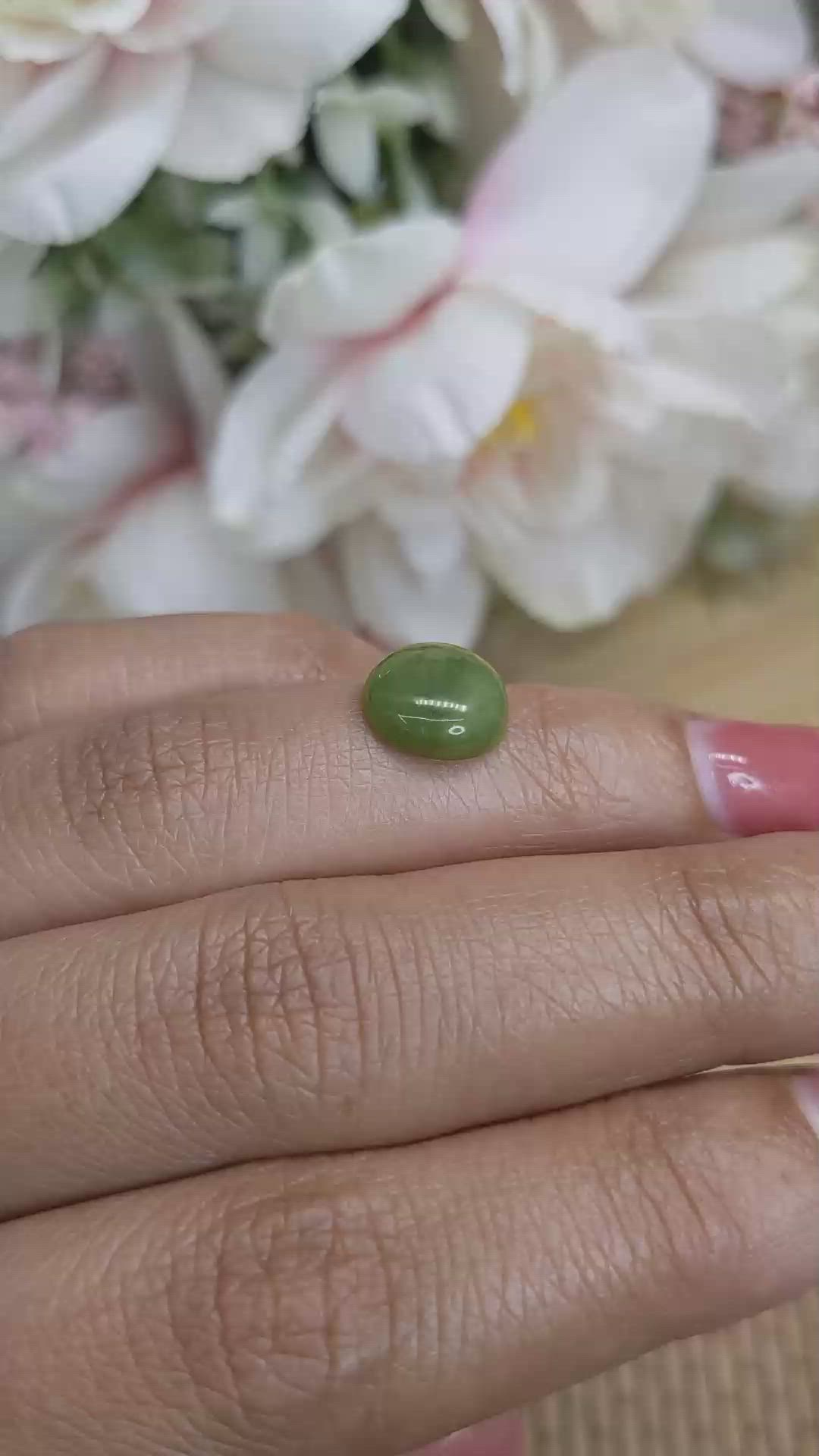 2.97 Ct. Green Cabochon Jade from Burma (Myanmar) Size Video