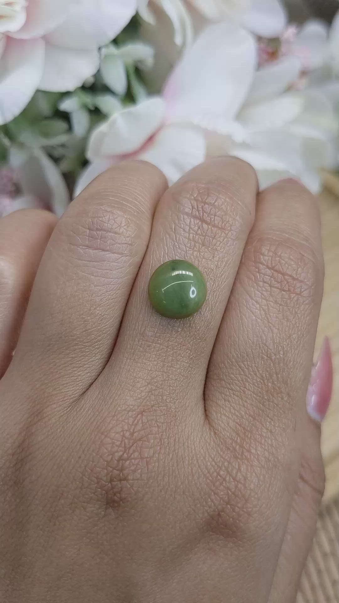2.97 Ct. Green Cabochon Jade from Burma (Myanmar) Size Video