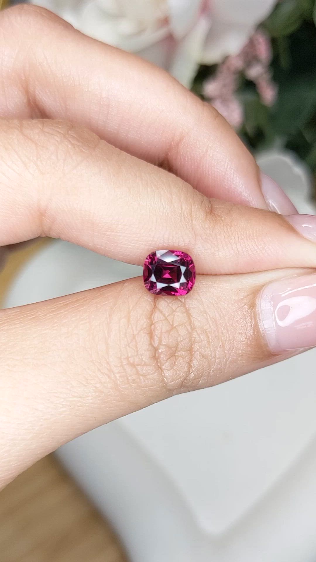 1.92 Ct. Purplish Red Rhodolite Garnet from Ceylon (Sri Lanka) Size Video