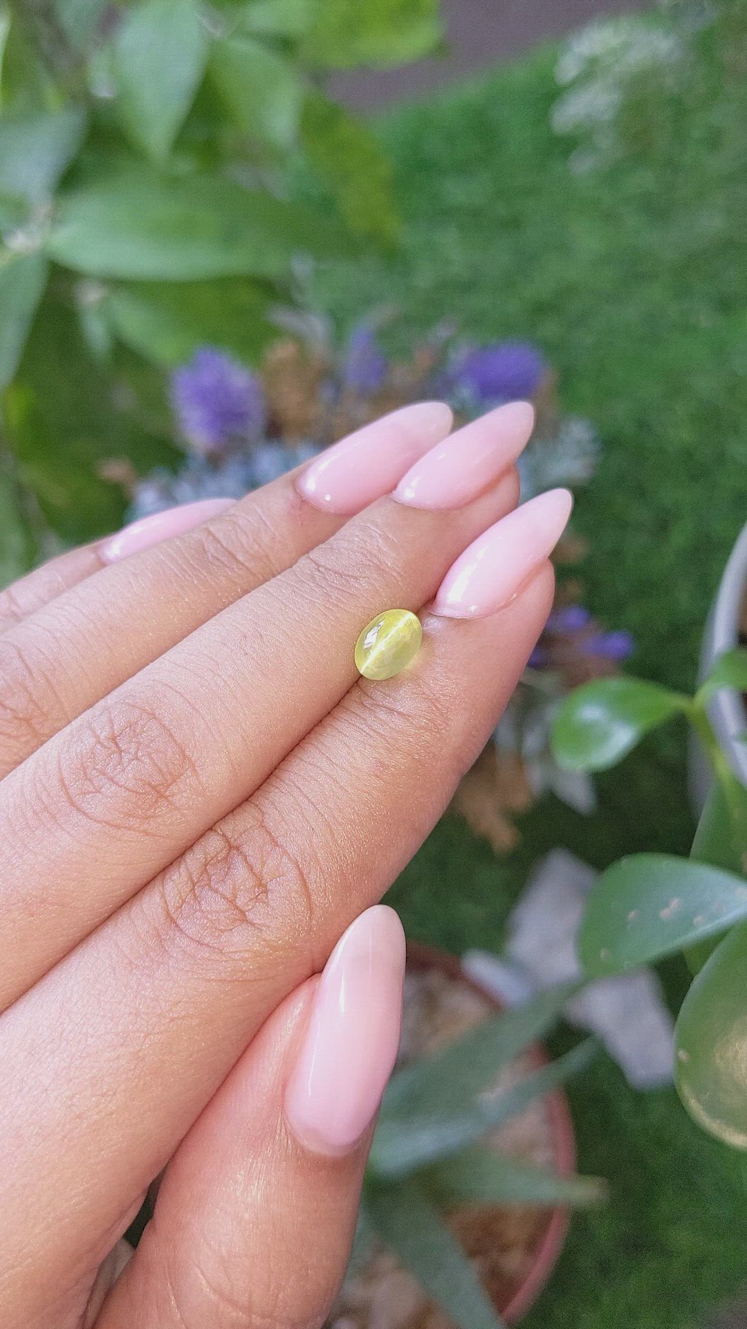 1.63 Ct. Greenish Yellow Cabochon Chrysoberyl from Madagascar Size Video