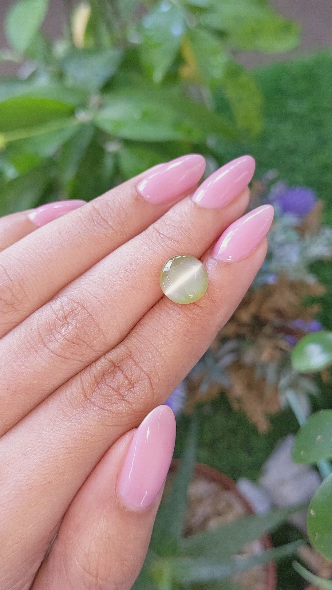 6.36 Ct. Yellowish Green Cabochon Chrysoberyl from Tanzania Size Video