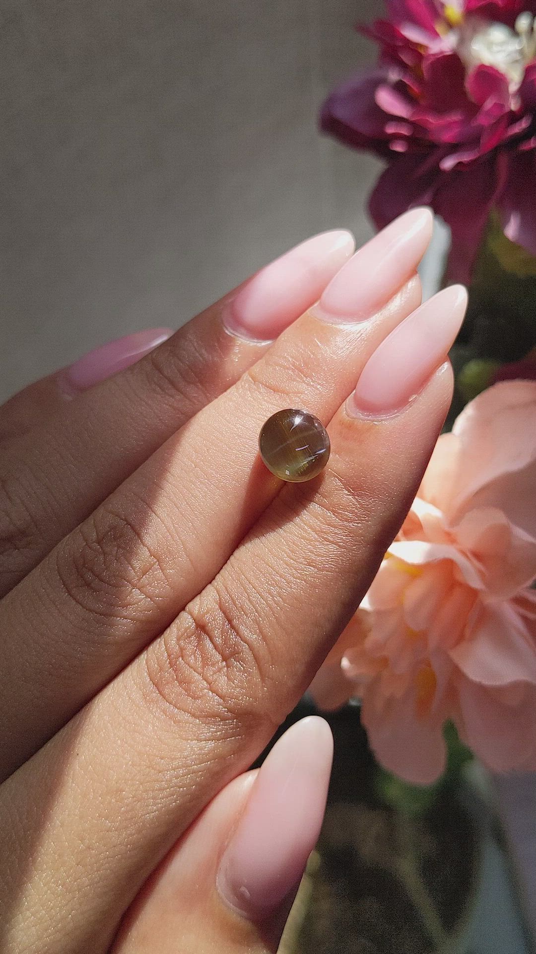 4.00 Ct. Brownish Green Cabochon Chrysoberyl from Tanzania Size Video
