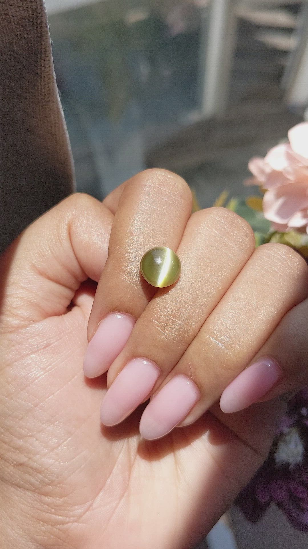5.00 Ct. Greenish Yellow Cabochon Chrysoberyl from Ceylon (Sri Lanka) Size Video