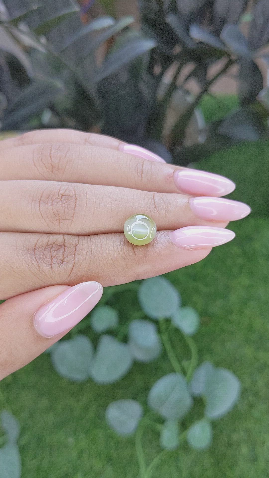 5.00 Ct. Greenish Yellow Cabochon Chrysoberyl from Ceylon (Sri Lanka) Size Video