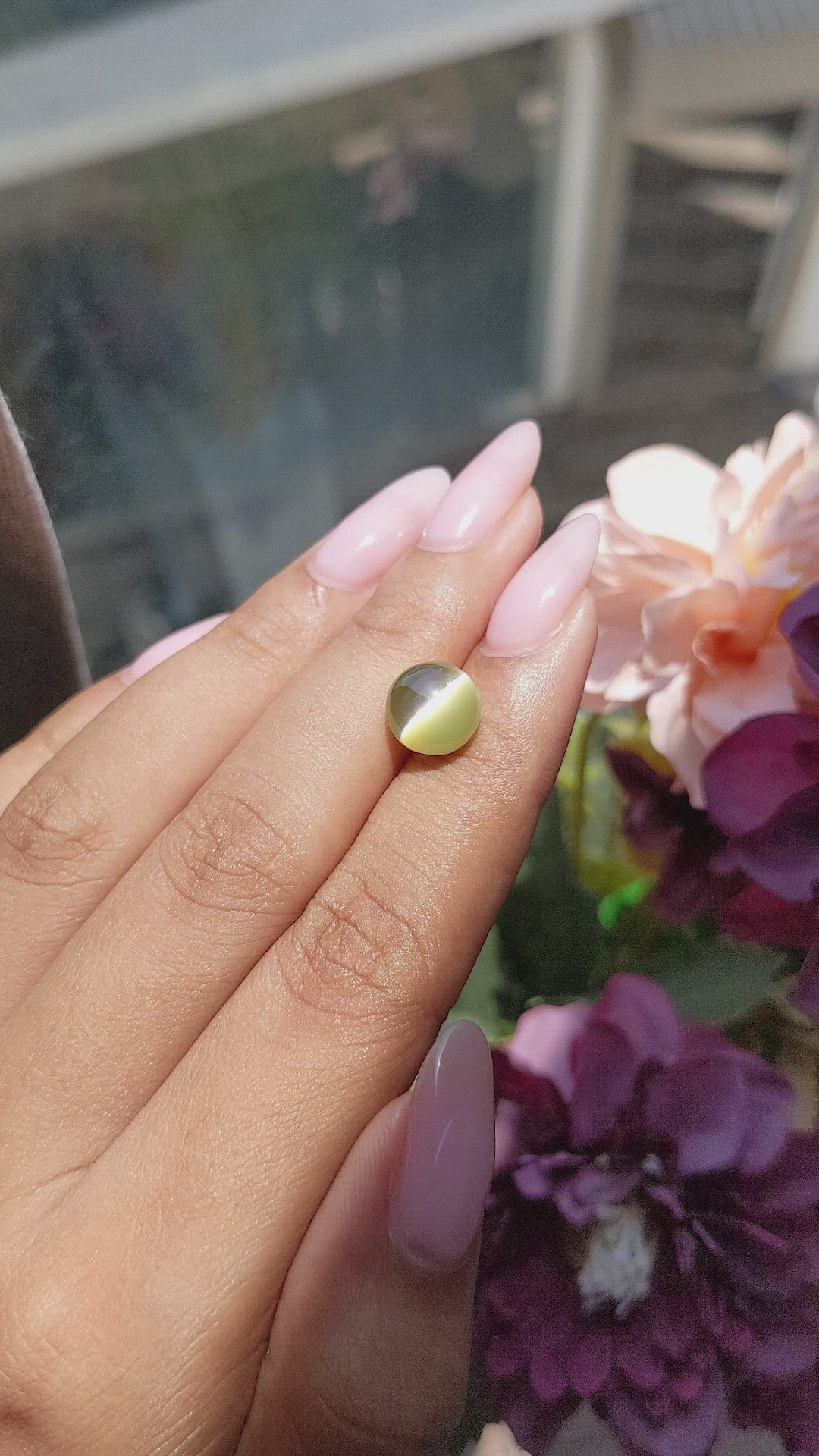 5.00 Ct. Greenish Yellow Cabochon Chrysoberyl from Ceylon (Sri Lanka) Size Video