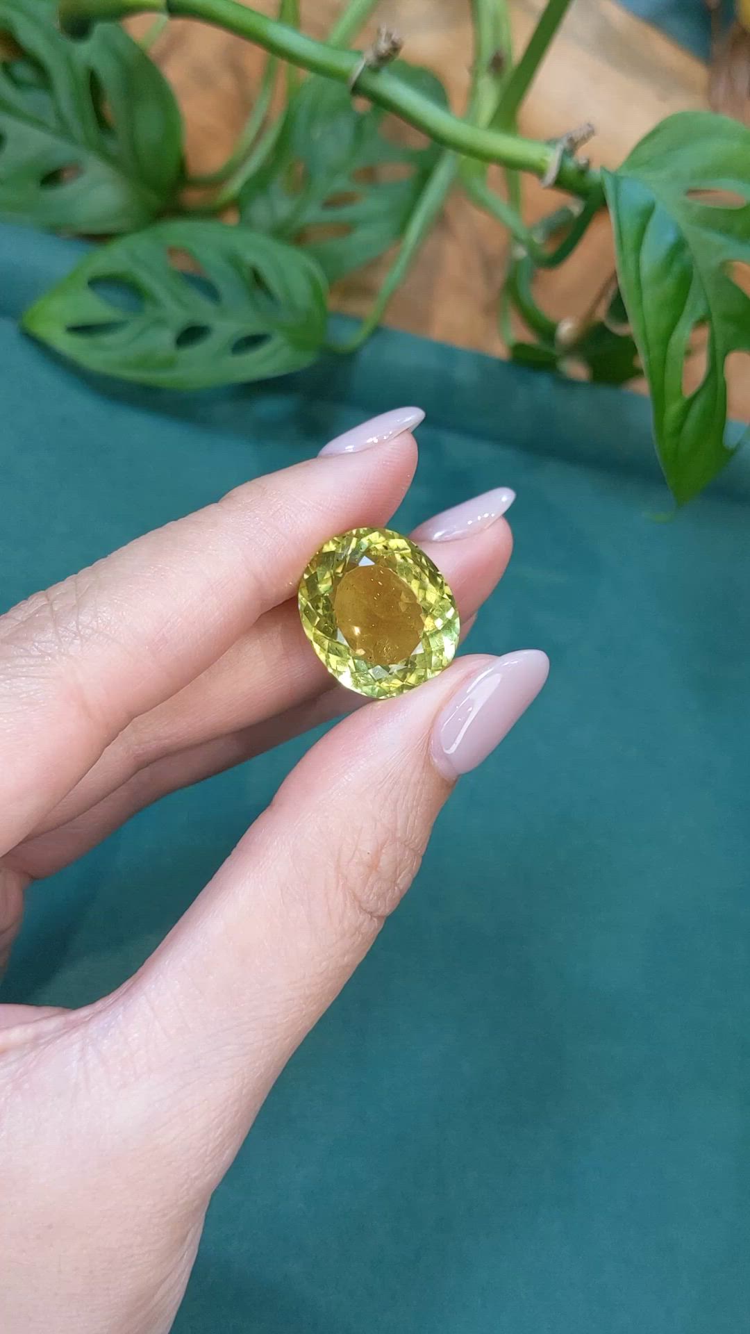 20.02 Ct. Yellowish Green Apatite from Brazil Size Video
