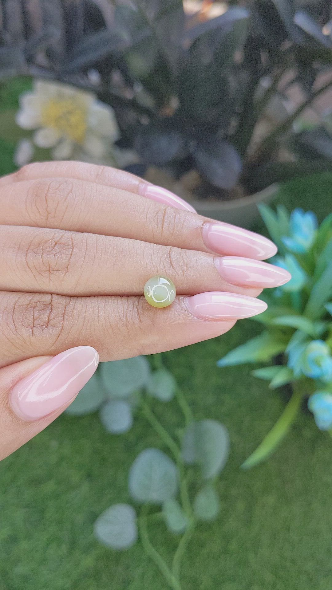 2.34 Ct. Green Cabochon Chrysoberyl from Ceylon (Sri Lanka) Size Video