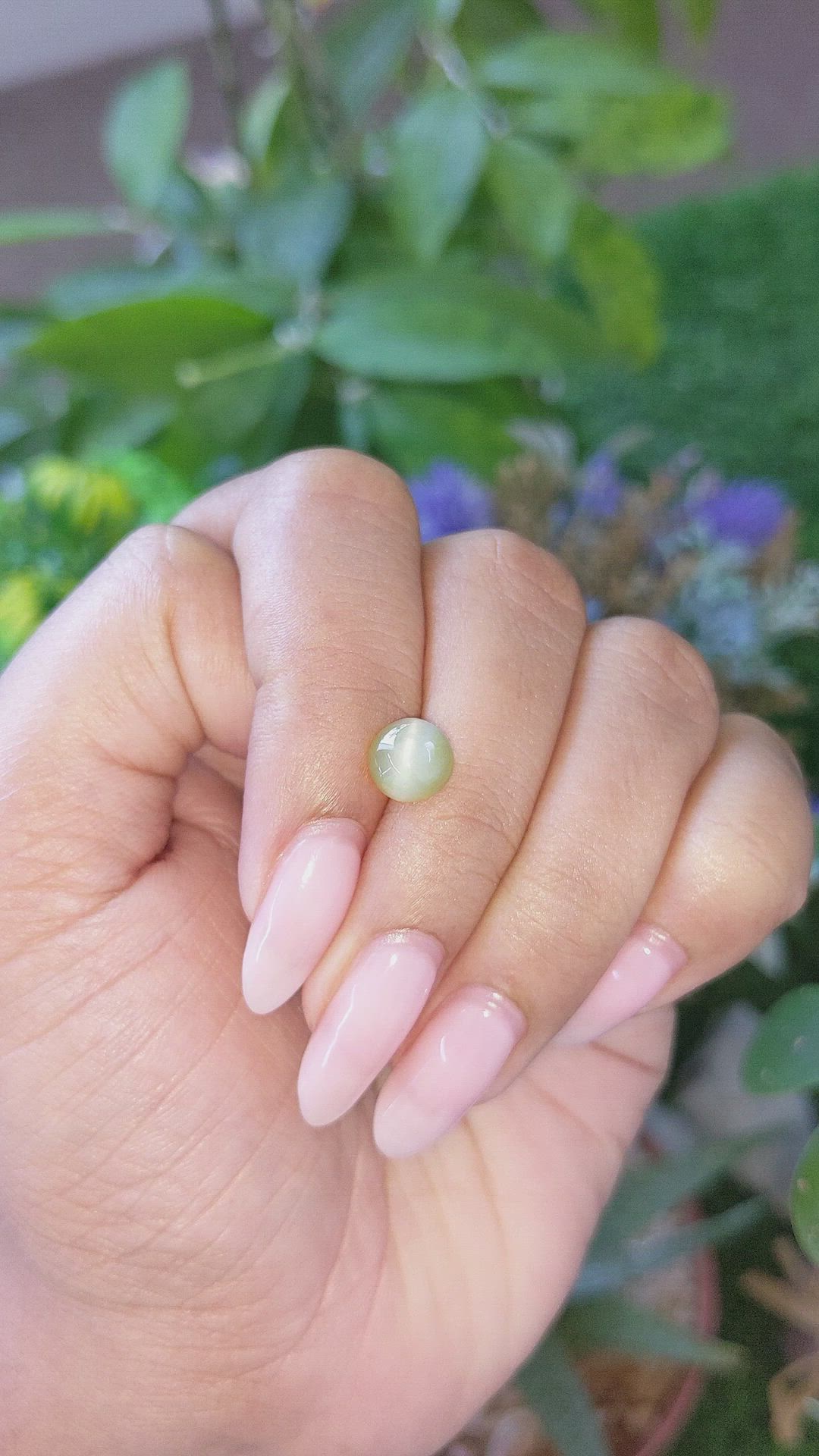 2.34 Ct. Green Cabochon Chrysoberyl from Ceylon (Sri Lanka) Size Video