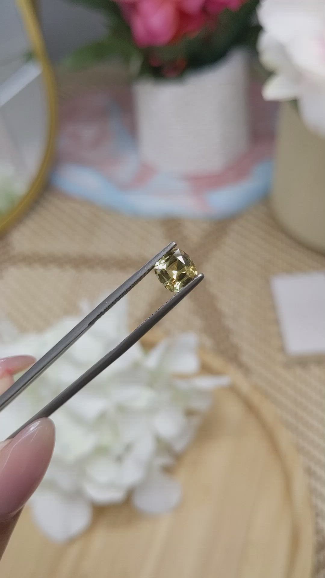 1.18 Ct. Greenish Yellow Chrysoberyl from Ceylon (Sri Lanka) Size Video