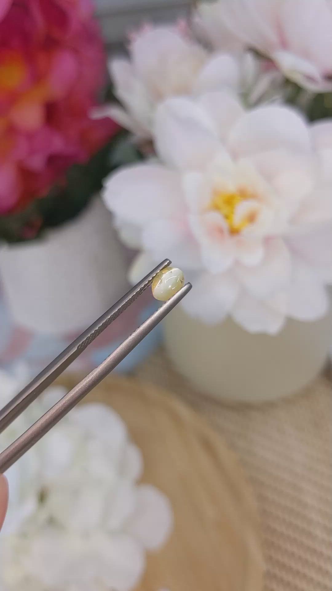 0.75 Ct. Greenish Yellow Cabochon Chrysoberyl from Ceylon (Sri Lanka) Size Video
