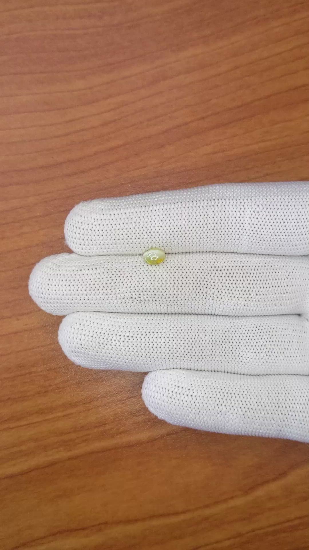 0.75 Ct. Greenish Yellow Cabochon Chrysoberyl from Ceylon (Sri Lanka) Size Video