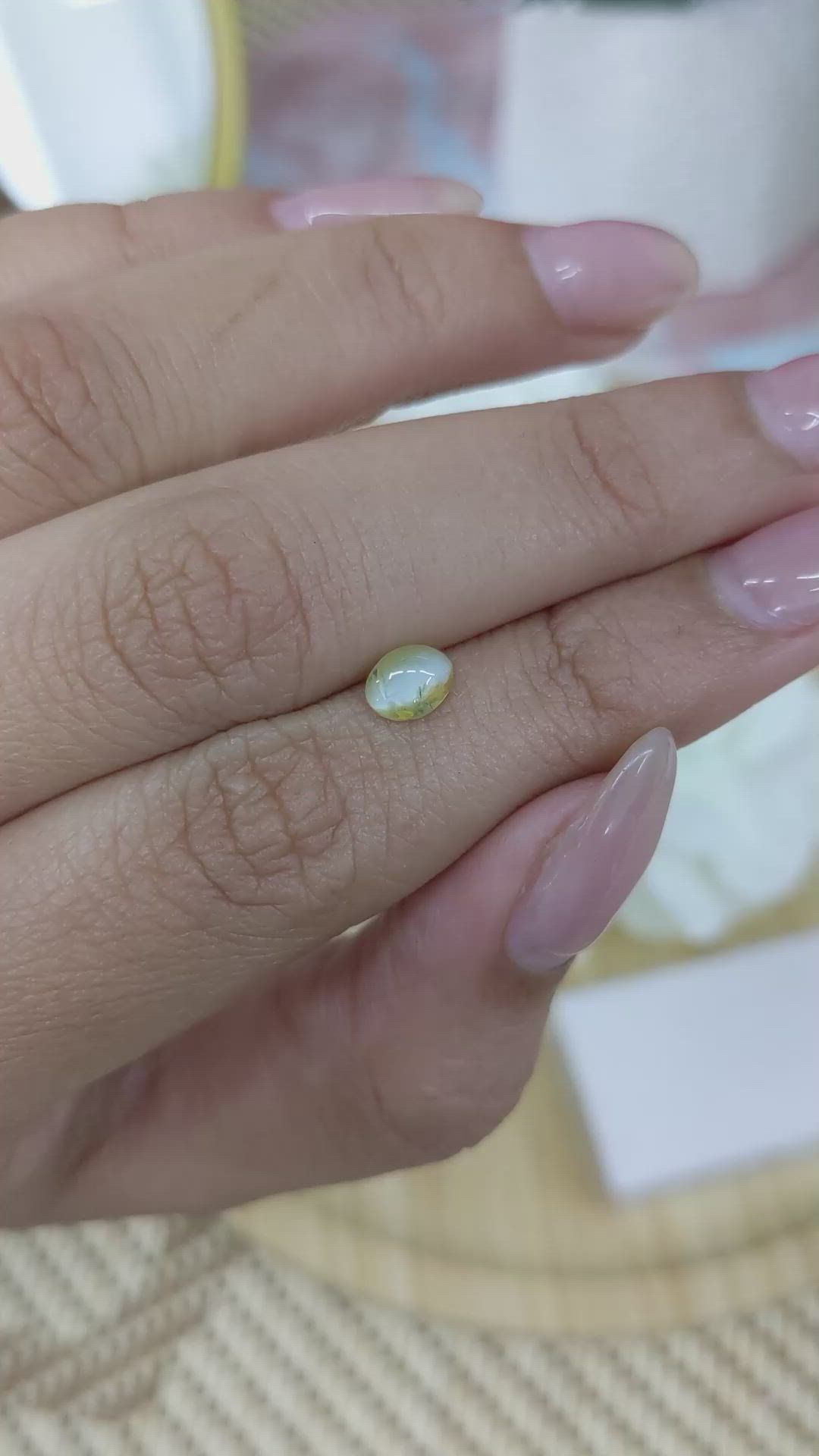 0.75 Ct. Greenish Yellow Cabochon Chrysoberyl from Ceylon (Sri Lanka) Size Video