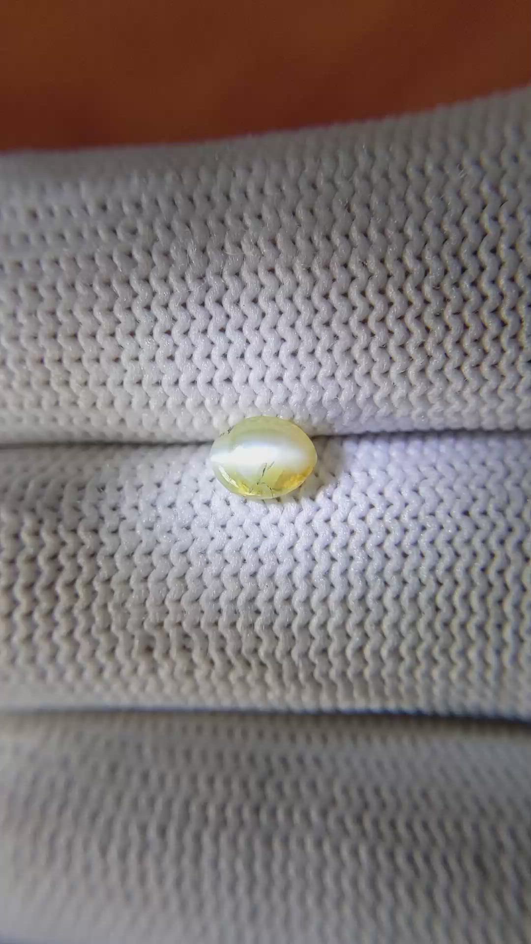 0.75 Ct. Greenish Yellow Cabochon Chrysoberyl from Ceylon (Sri Lanka) Size Video