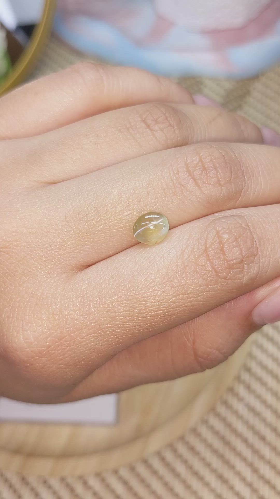 1.25 Ct. Greenish Yellow Cabochon Chrysoberyl from Ceylon (Sri Lanka) Size Video
