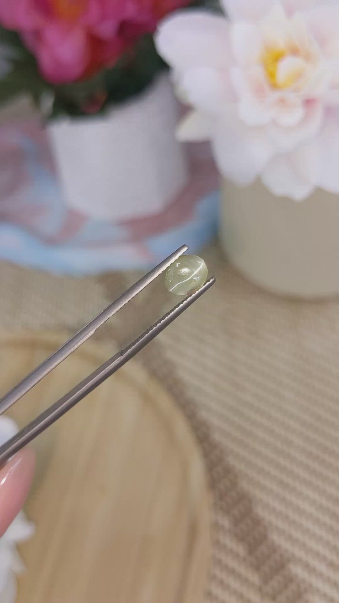 1.25 Ct. Greenish Yellow Cabochon Chrysoberyl from Ceylon (Sri Lanka) Size Video