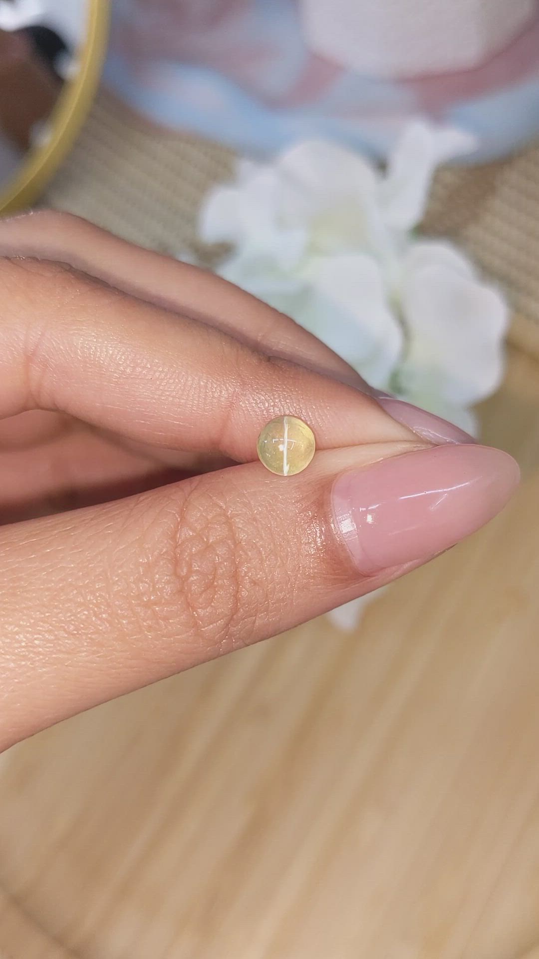 1.40 Ct. Yellow Cabochon Chrysoberyl from Ceylon (Sri Lanka) Size Video