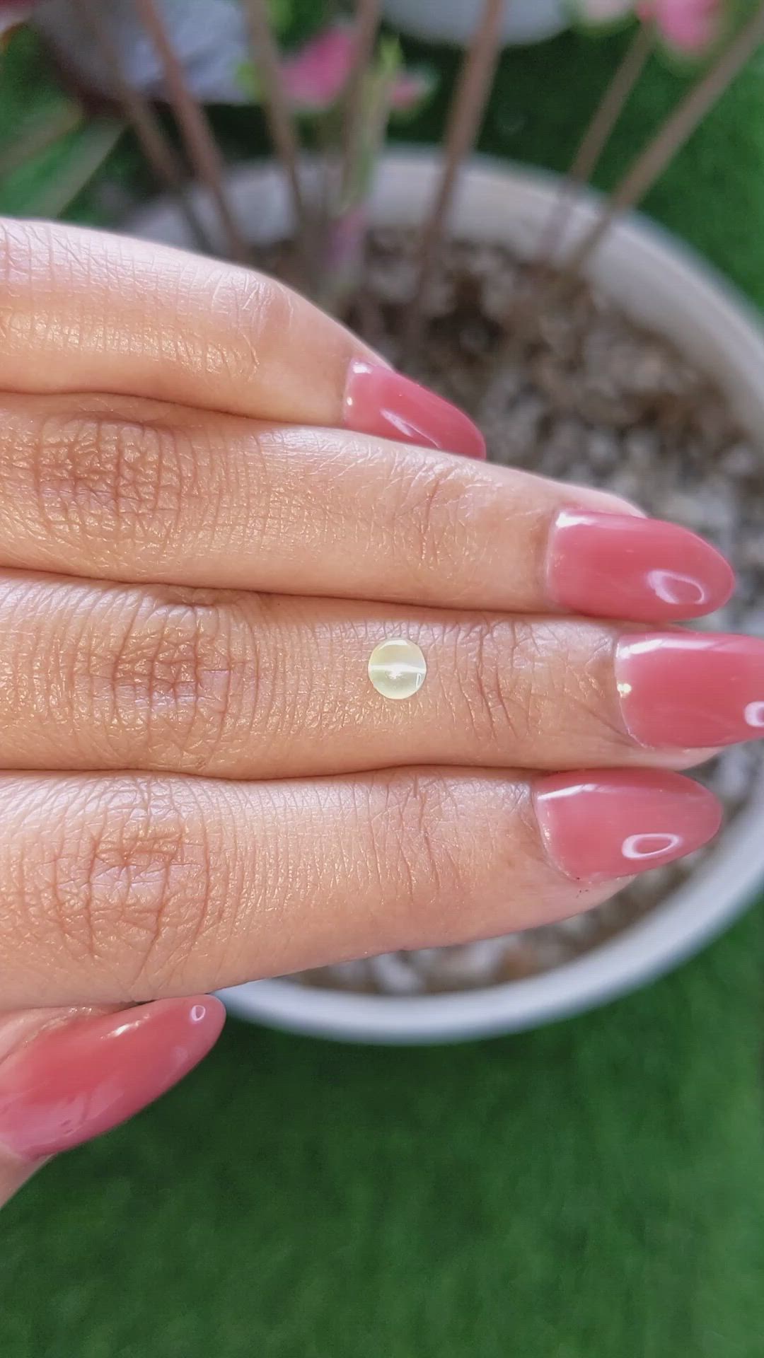 0.55 Ct. Greenish Yellow Cabochon Chrysoberyl from Ceylon (Sri Lanka) Size Video
