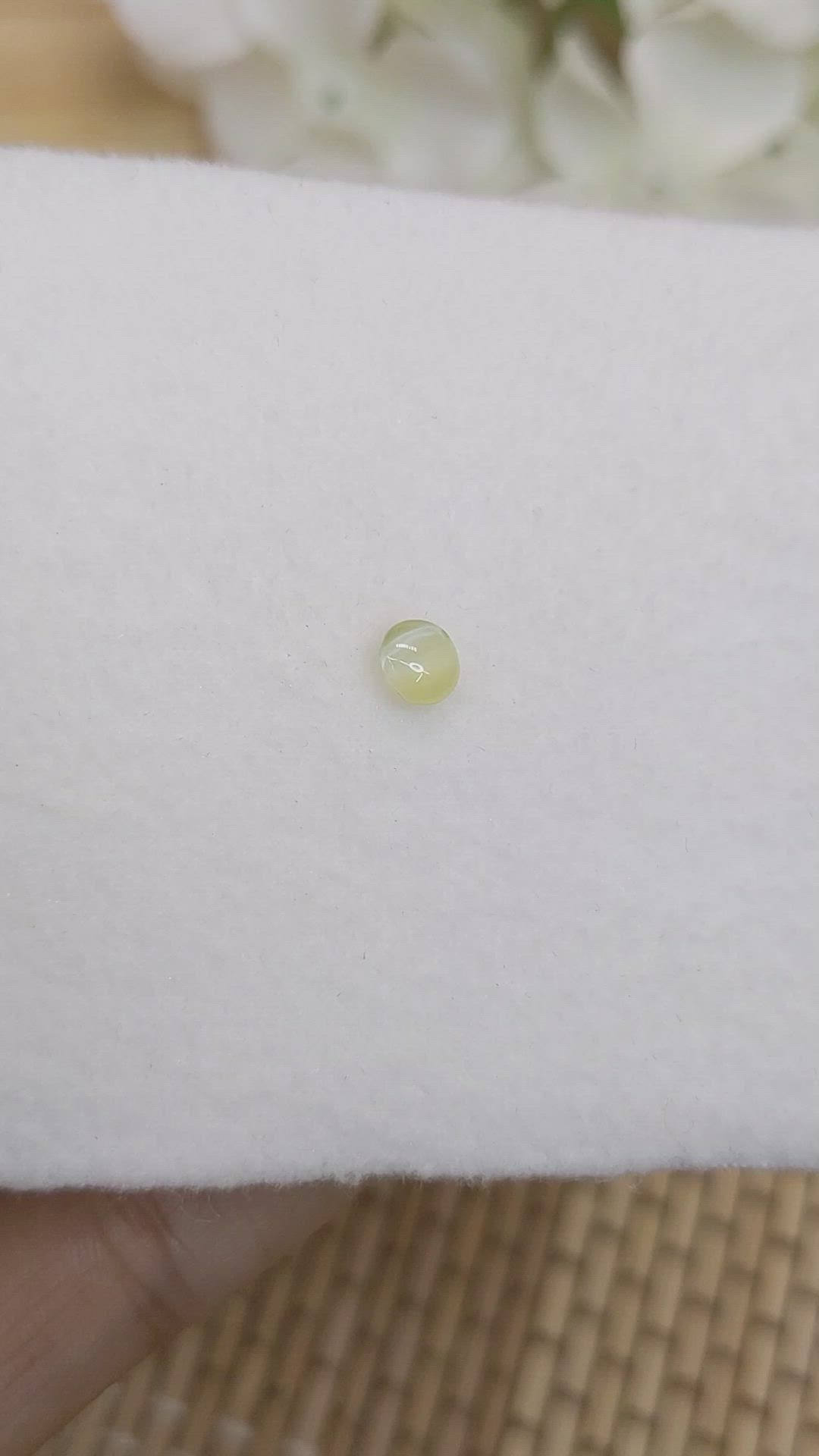 0.55 Ct. Greenish Yellow Cabochon Chrysoberyl from Ceylon (Sri Lanka) Size Video