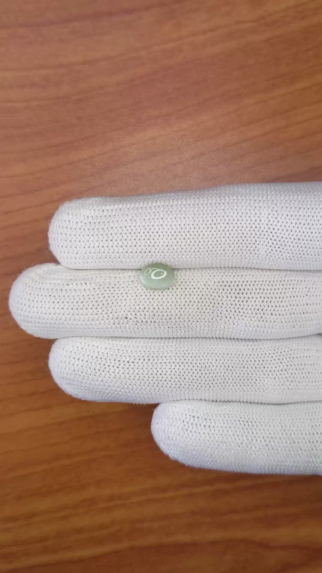 1.48 Ct. Green Cabochon Chrysoberyl from Ceylon (Sri Lanka) Size Video