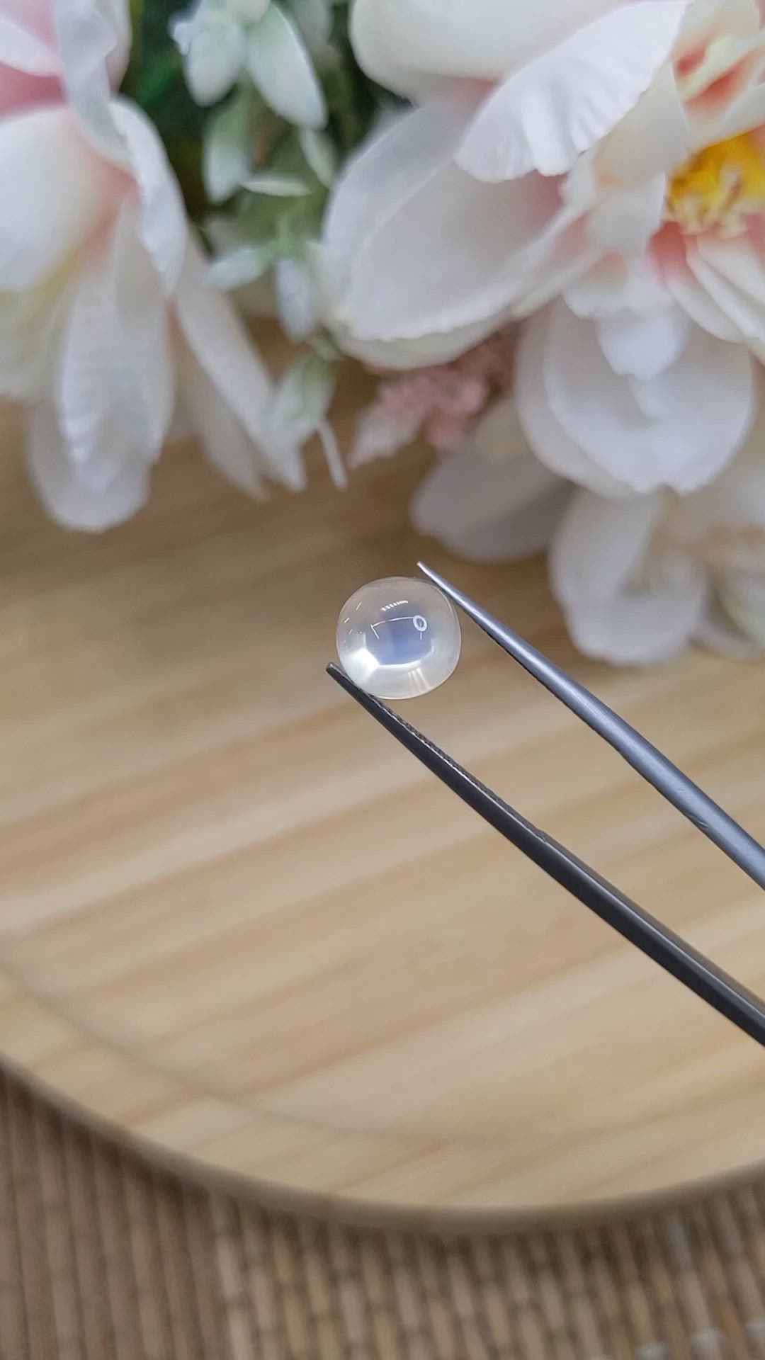 2.62 Ct. Blue Flash Cabochon Moonstone from Ceylon (Sri Lanka) Size Video