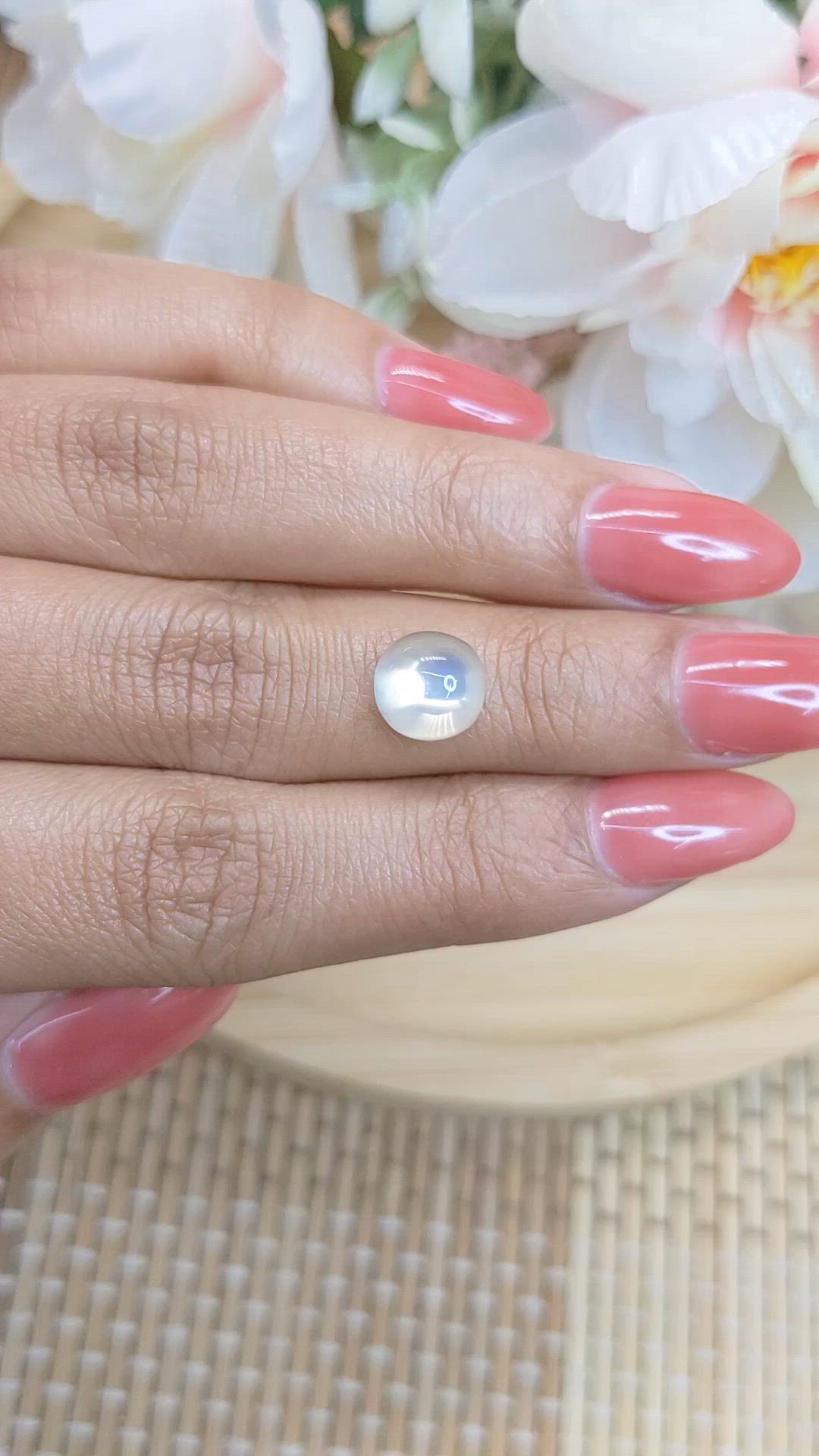 2.62 Ct. Blue Flash Cabochon Moonstone from Ceylon (Sri Lanka) Size Video