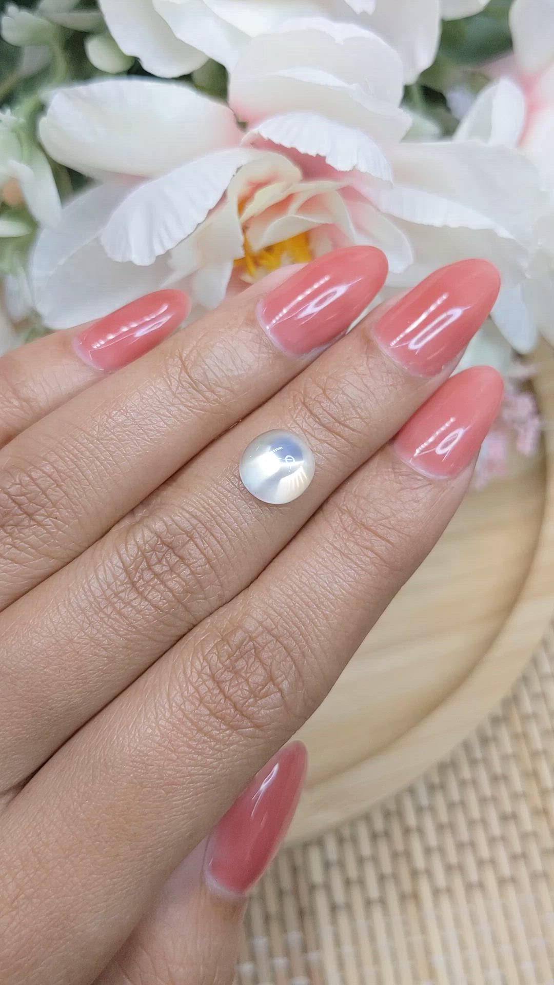 2.62 Ct. Blue Flash Cabochon Moonstone from Ceylon (Sri Lanka) Size Video
