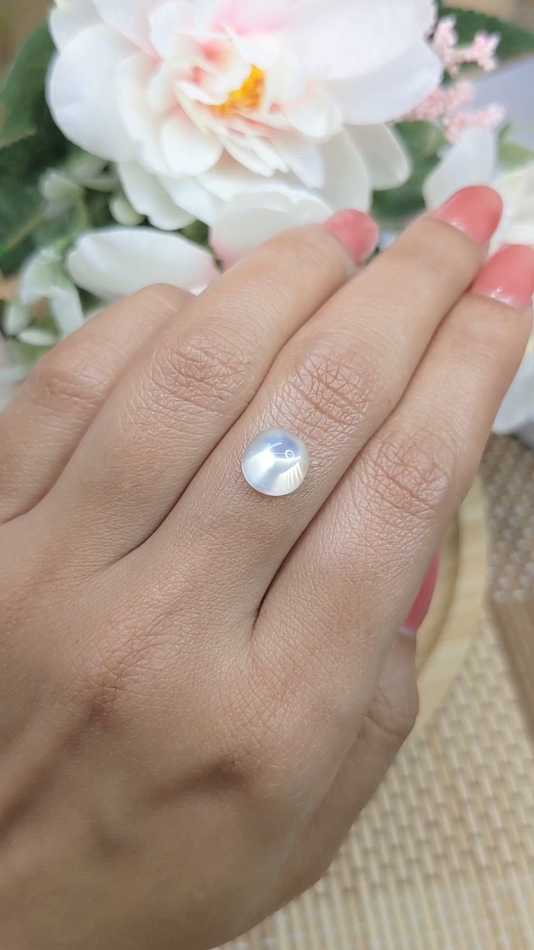 2.62 Ct. Blue Flash Cabochon Moonstone from Ceylon (Sri Lanka) Size Video