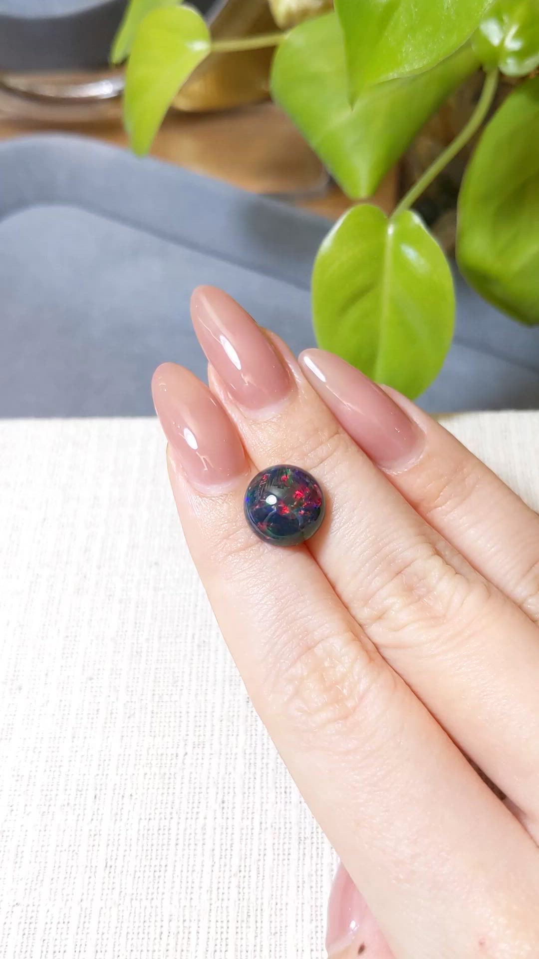 3.92 Ct. Multi Color Cabochon Black Opal from Ethiopia Size Video