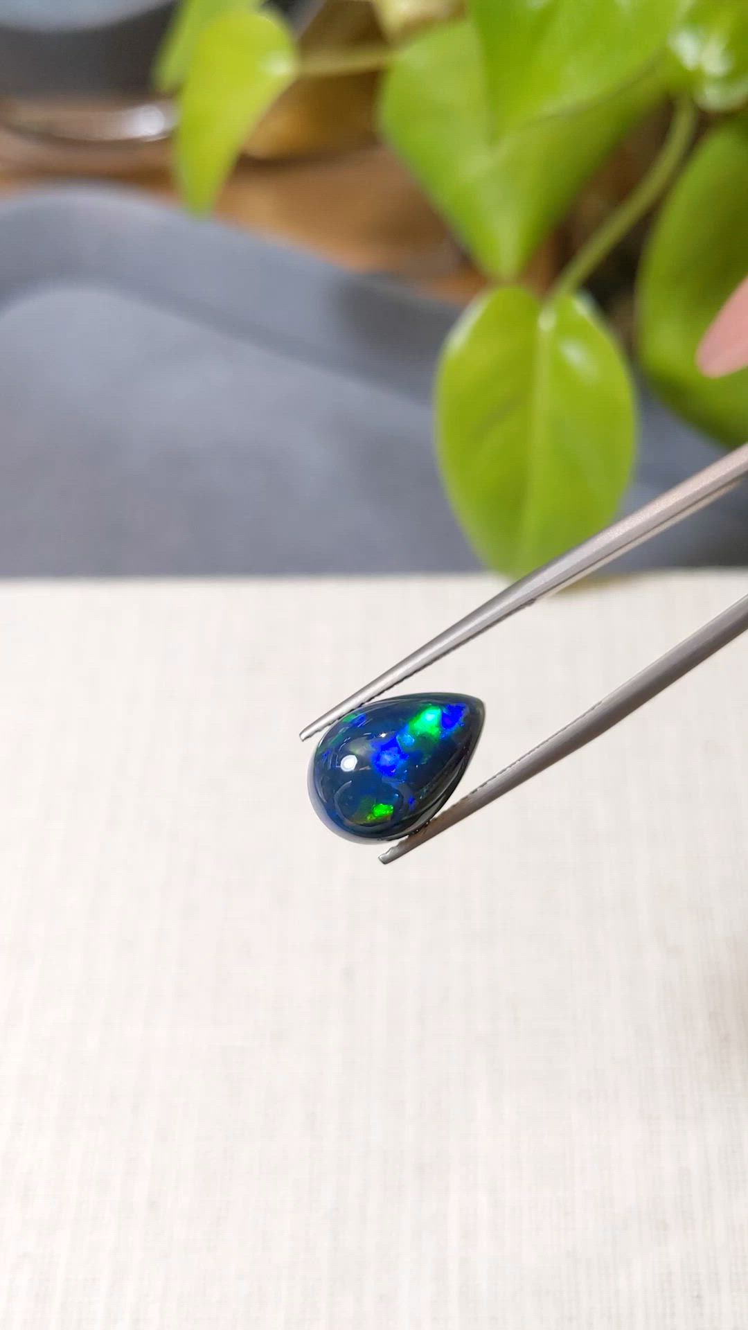 4.15 Ct. Multi Color Cabochon Black Opal from Ethiopia Size Video