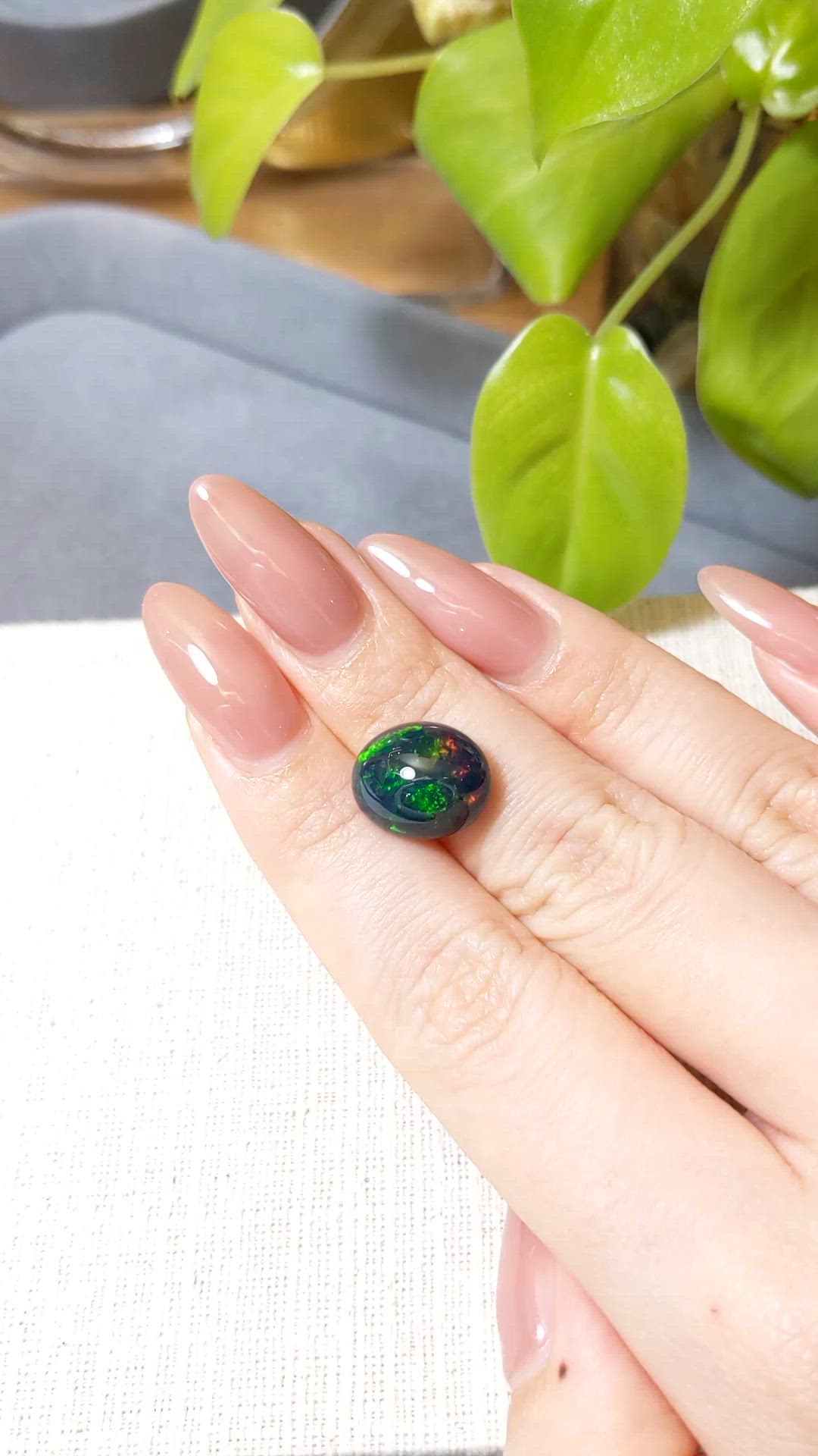 4.95 Ct. Multi Color Cabochon Black Opal from Ethiopia Size Video