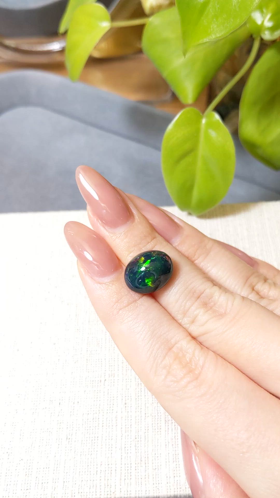 4.95 Ct. Multi Color Cabochon Black Opal from Ethiopia Size Video