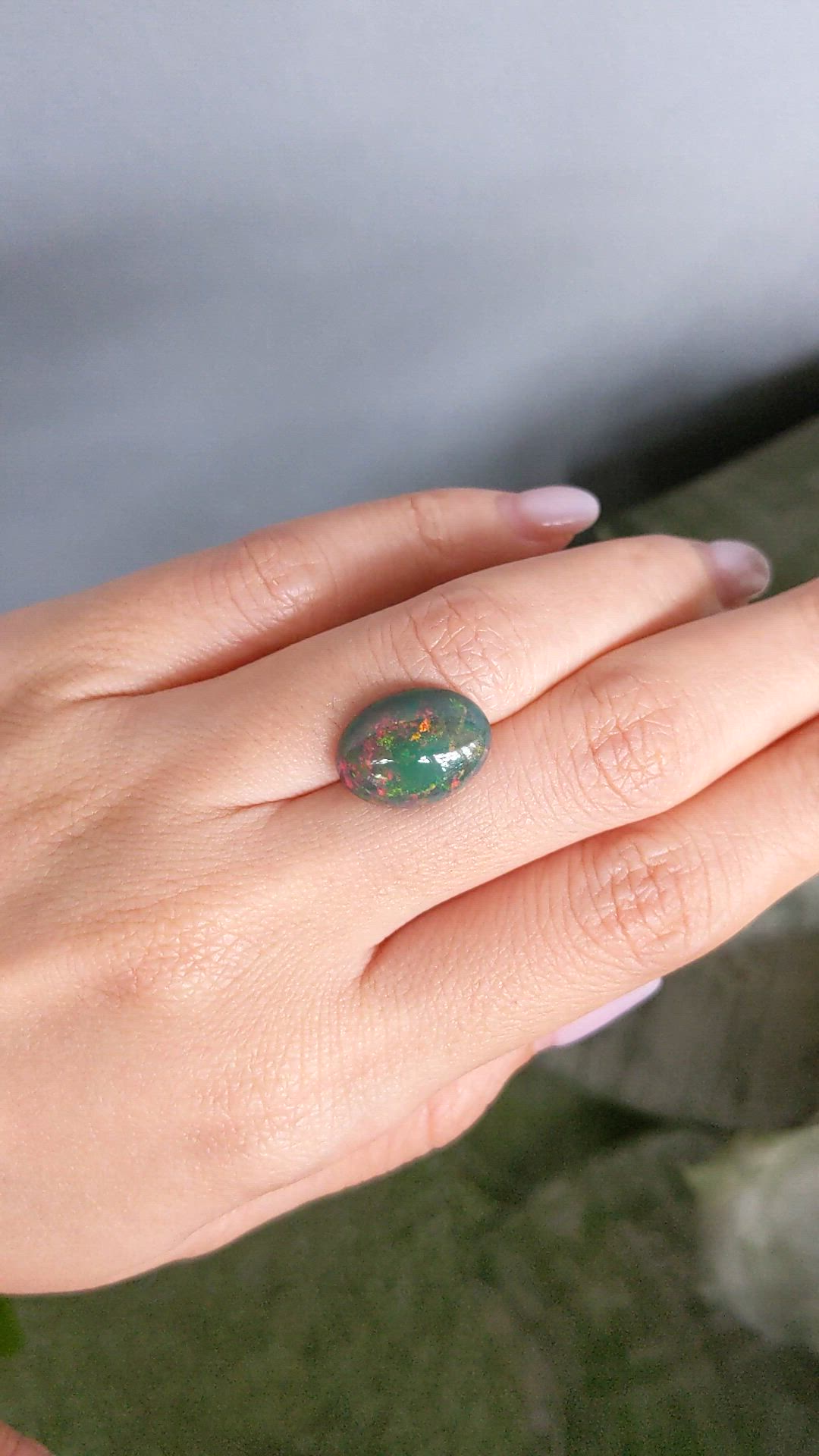 4.77 Ct. Multi Color Cabochon Black Opal from Ethiopia Size Video
