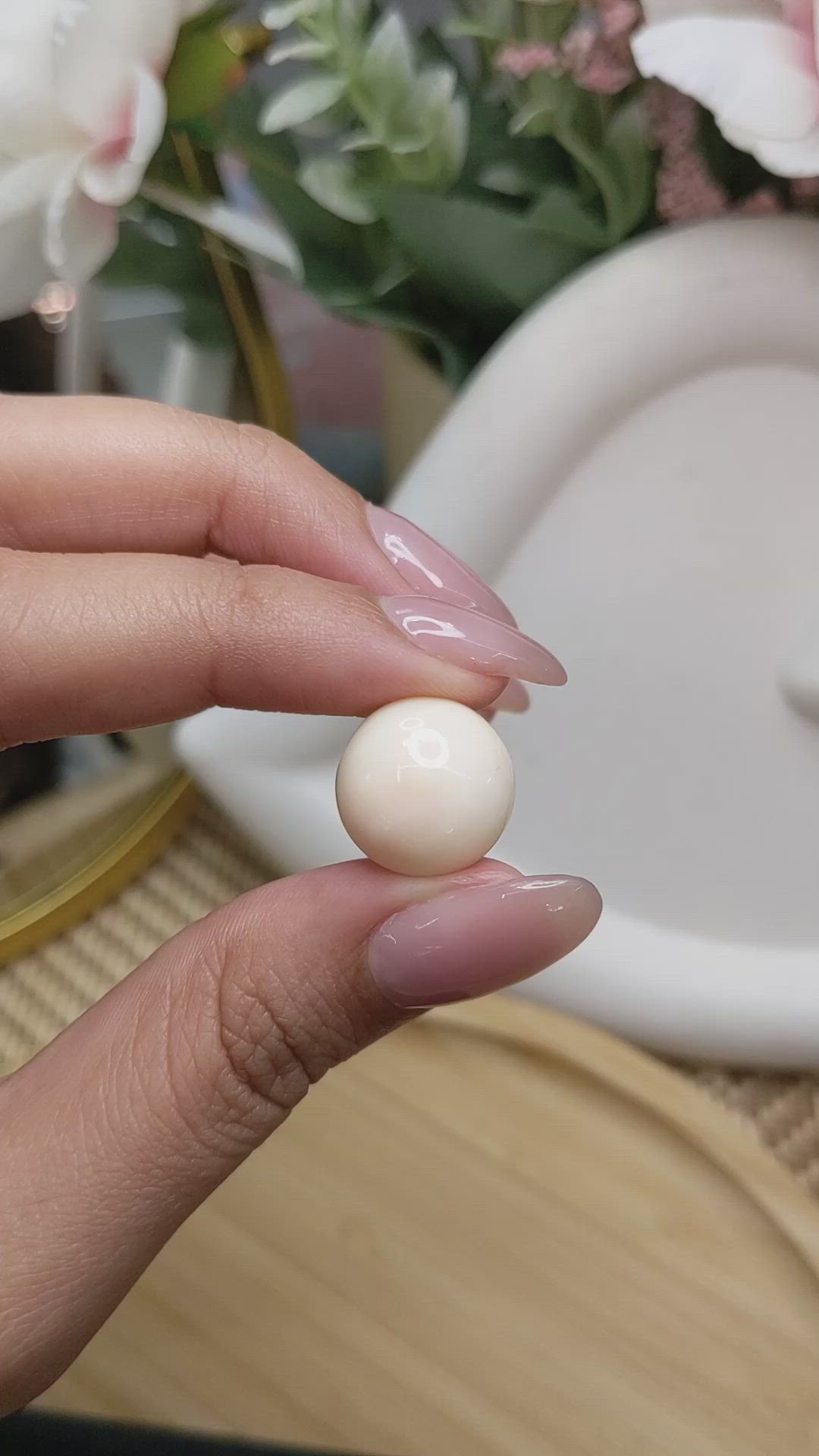10.78 Ct. Salmon and White Cabochon Coral from Italy Size Video