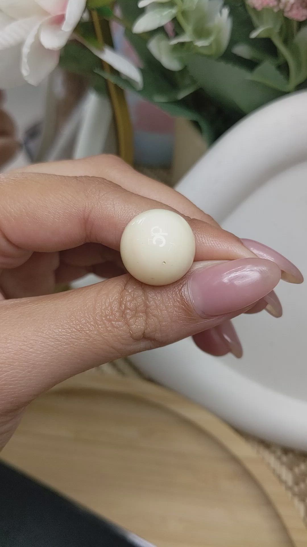 20.84 Ct. Salmon and White Cabochon Coral from Italy Size Video